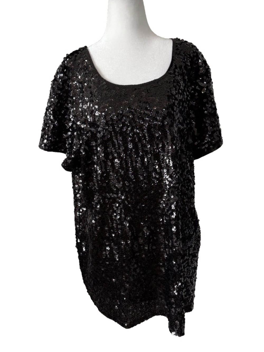 MANER Black Sequin Top 4XL Plus Size Short Sleeve Pullover Party Evening NWT